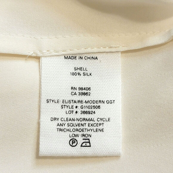 Theory Silk Off The Shoulder Smocked 3/4 Sleeve White Ivory Blouse Size M - Picture 10 of 13